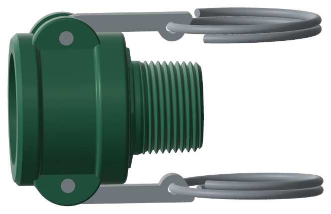 3D illustration: 3/4" female camlock coupler with male NPT threads