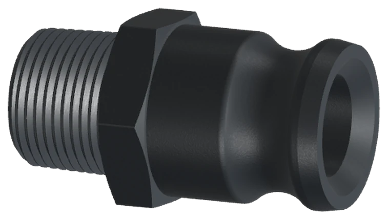 3D illustration: 3/4" male camlock adapter with male NPT threads